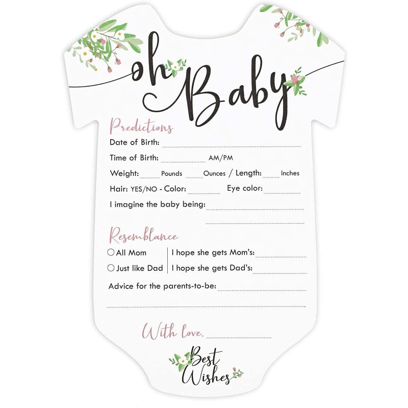 Sparkle and Bash Baby Prediction Cards - 5 x 7 in, Pack of 50, Black White Pink Floral - Baby Shower Predictions & Advice Cards for Parents-to-Be - Image 5